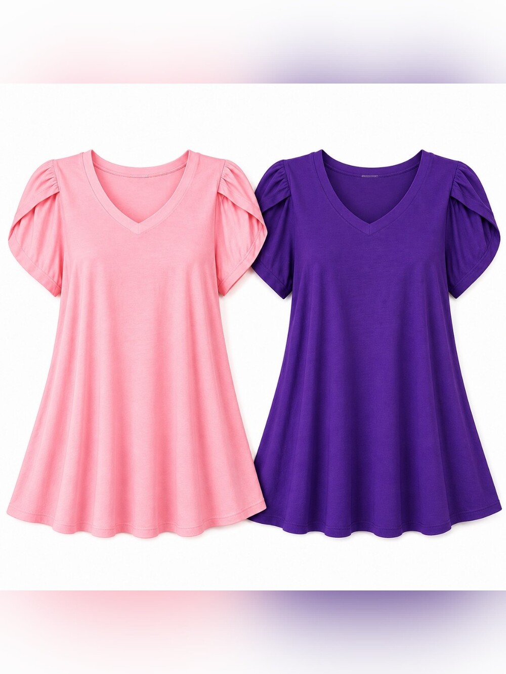 Afibi Womens V Neck  Petal Sleeve Tshirts Size XL
